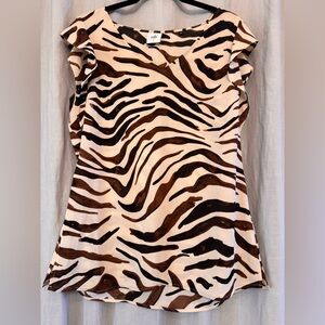 Cabi Zebra Animal Print Flutter Sleeve V-Neck Top S
